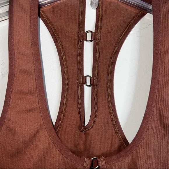 Aerie Tank Top Brown Ribbed Racerback with Decorative Rings Size XS - Picture 5 of 8
